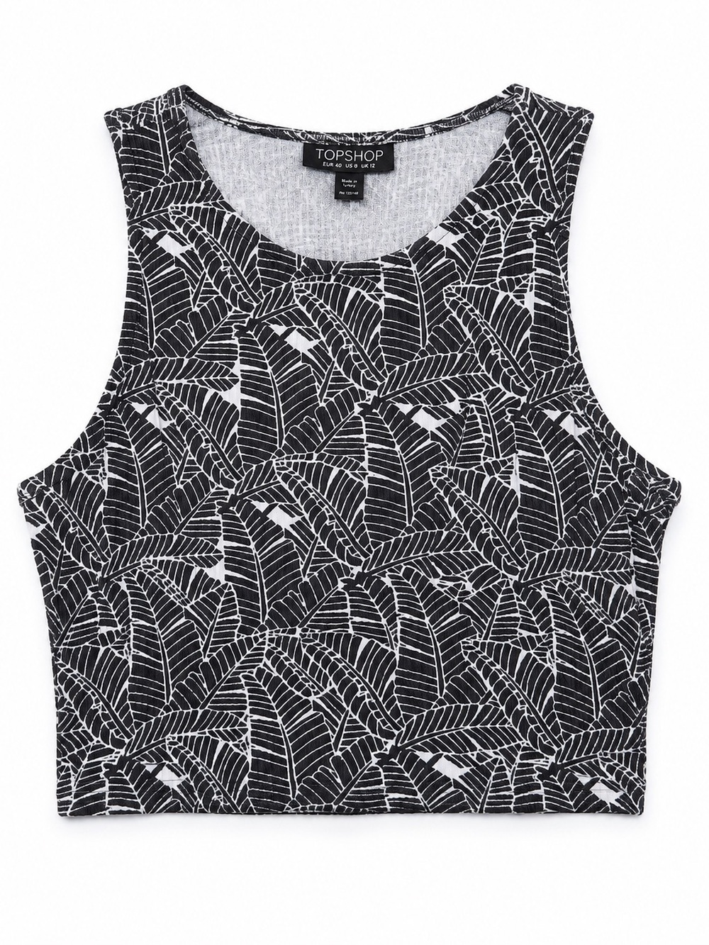 TOPSHOP Black & White Tropical-Leaf Cropped Tank